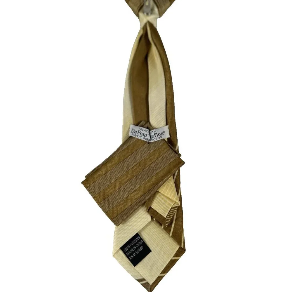 Boy's Clip-on Tie Hanky Set Gold Yellow Mustard 100% Polyester 9.5
